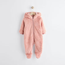 Load image into Gallery viewer, Pink Baby Cosy Fleece Hooded All-In-One (0mths-18mths)