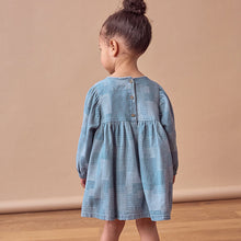 Load image into Gallery viewer, Blue 100% Cotton Denim Daisy Dress (3mths-6yrs)