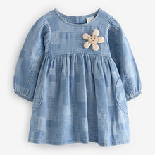Load image into Gallery viewer, Blue 100% Cotton Denim Daisy Dress (3mths-6yrs)
