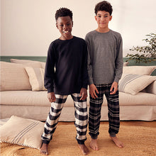 Load image into Gallery viewer, Monochrome Long Sleeve Woven Check Pyjamas 2 Pack