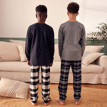 Load image into Gallery viewer, Monochrome Long Sleeve Woven Check Pyjamas 2 Pack