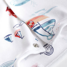 Load image into Gallery viewer, Blue Boat 3 Pack Embroidered Baby Sleepsuits (0-2yrs)