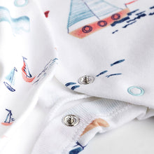 Load image into Gallery viewer, Blue Boat 3 Pack Embroidered Baby Sleepsuits (0-2yrs)