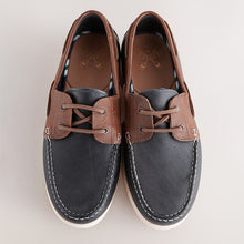 Load image into Gallery viewer, Navy Blue Leather Boat Shoes