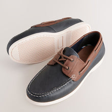 Load image into Gallery viewer, Navy Blue Leather Boat Shoes