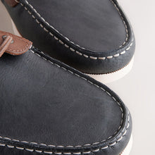 Load image into Gallery viewer, Navy Blue Leather Boat Shoes