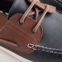 Load image into Gallery viewer, Navy Blue Leather Boat Shoes