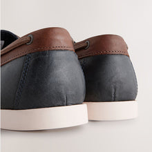 Load image into Gallery viewer, Navy Blue Leather Boat Shoes