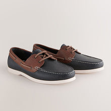 Load image into Gallery viewer, Navy Blue Leather Boat Shoes