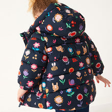 Load image into Gallery viewer, Navy Character Shower Resistant Padded Coat (3mths-6yrs)