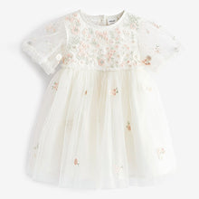 Load image into Gallery viewer, White Embroidered Mesh Party Dress (3mths-6yrs)