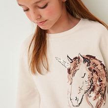 Load image into Gallery viewer, Ecru White Sequin Unicorn Crew Sweatshirt Top (3-12yrs)