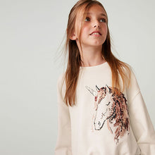 Load image into Gallery viewer, Ecru White Sequin Unicorn Crew Sweatshirt Top (3-12yrs)