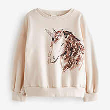 Load image into Gallery viewer, Ecru White Sequin Unicorn Crew Sweatshirt Top (3-12yrs)