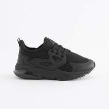 Load image into Gallery viewer, Black Standard Fit (F) Elastic Lace Trainers