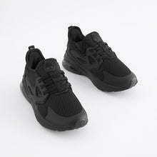 Load image into Gallery viewer, Black Standard Fit (F) Elastic Lace Trainers