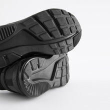 Load image into Gallery viewer, Black Standard Fit (F) Elastic Lace Trainers