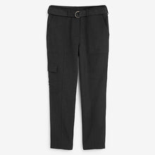 Load image into Gallery viewer, Black Smart Utility Cargo Belted Taper Trousers