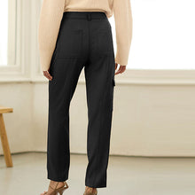 Load image into Gallery viewer, Black Smart Utility Cargo Belted Taper Trousers
