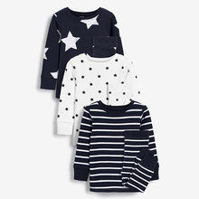 Load image into Gallery viewer, Navy Blue / White Star Snuggle Pyjamas 3 Pack (9mths-6yrs)