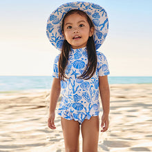 Load image into Gallery viewer, White/Blue 2 Piece Sunsafe Swimset (3mths-5yrs)