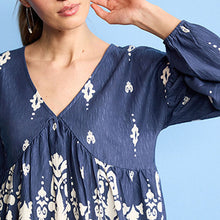 Load image into Gallery viewer, Navy Blue Long Sleeve V-Neck Blouse