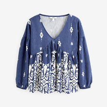 Load image into Gallery viewer, Navy Blue Long Sleeve V-Neck Blouse