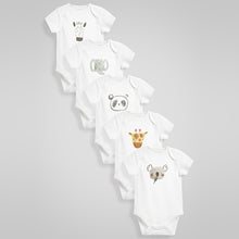Load image into Gallery viewer, White Safari Character 5 Pack Short Sleeve Baby Bodysuits (0-2yrs)
