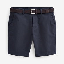 Load image into Gallery viewer, Navy Blue Print Belted Chino Shorts with Stretch