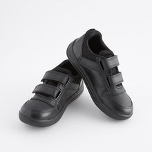 Load image into Gallery viewer, Black Standard Fit (F) Double Strap Touch Fastening School Trainers