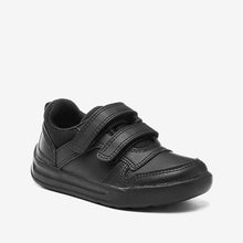 Load image into Gallery viewer, Black Standard Fit (F) Double Strap Touch Fastening School Trainers