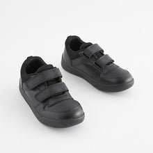 Load image into Gallery viewer, Black Standard Fit (F) Double Strap Touch Fastening School Trainers