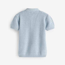 Load image into Gallery viewer, Blue 100% Cotton Nautical Textured Polo Shirt