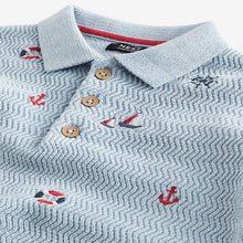 Load image into Gallery viewer, Blue 100% Cotton Nautical Textured Polo Shirt