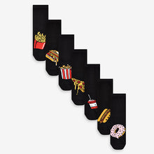 Load image into Gallery viewer, Black Food Cotton Rich Socks 7 Pack