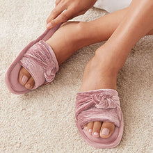 Load image into Gallery viewer, Pink Velvet Bow Slider Slippers