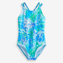 Load image into Gallery viewer, Blue/Green Tie Dye Sports Swimsuit (3-12yrs)