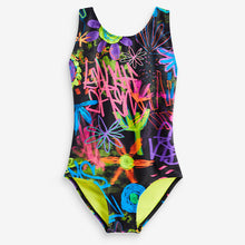Load image into Gallery viewer, Black Graffiti Floral Sports Swimsuit (3-12yrs)