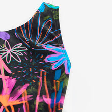 Load image into Gallery viewer, Black Graffiti Floral Sports Swimsuit (3-12yrs)