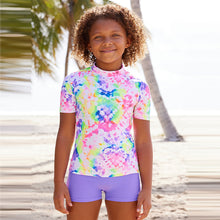 Load image into Gallery viewer, Purple Heart Tie Dye Rash Vest and Shorts Set (3-12yrs)