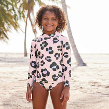 Load image into Gallery viewer, Neutral/Coral Pink Animal Sunsafe Swim 2 Piece Set (3-12yrs)