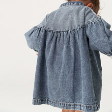 Load image into Gallery viewer, Blue Denim Embroidered 100% Cotton Shirt Dress (3mths-6yrs)