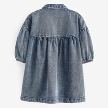 Load image into Gallery viewer, Blue Denim Embroidered 100% Cotton Shirt Dress (3mths-6yrs)