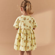 Load image into Gallery viewer, Yellow Floral Gingham Relaxed Cotton Dress (3mths-5-6yrs)