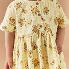 Load image into Gallery viewer, Yellow Floral Gingham Relaxed Cotton Dress (3mths-5-6yrs)