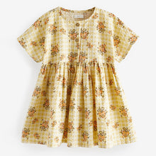 Load image into Gallery viewer, Yellow Floral Gingham Relaxed Cotton Dress (3mths-5-6yrs)
