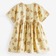 Load image into Gallery viewer, Yellow Floral Gingham Relaxed Cotton Dress (3mths-5-6yrs)