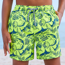 Load image into Gallery viewer, Yellow Shark Printed Swim Shorts