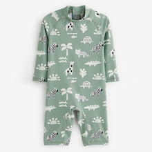 Load image into Gallery viewer, Sage Green Sunsafe Swimsuit & Hat 2 Piece Set