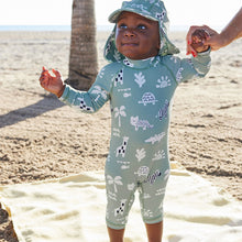 Load image into Gallery viewer, Sage Green Sunsafe Swimsuit & Hat 2 Piece Set